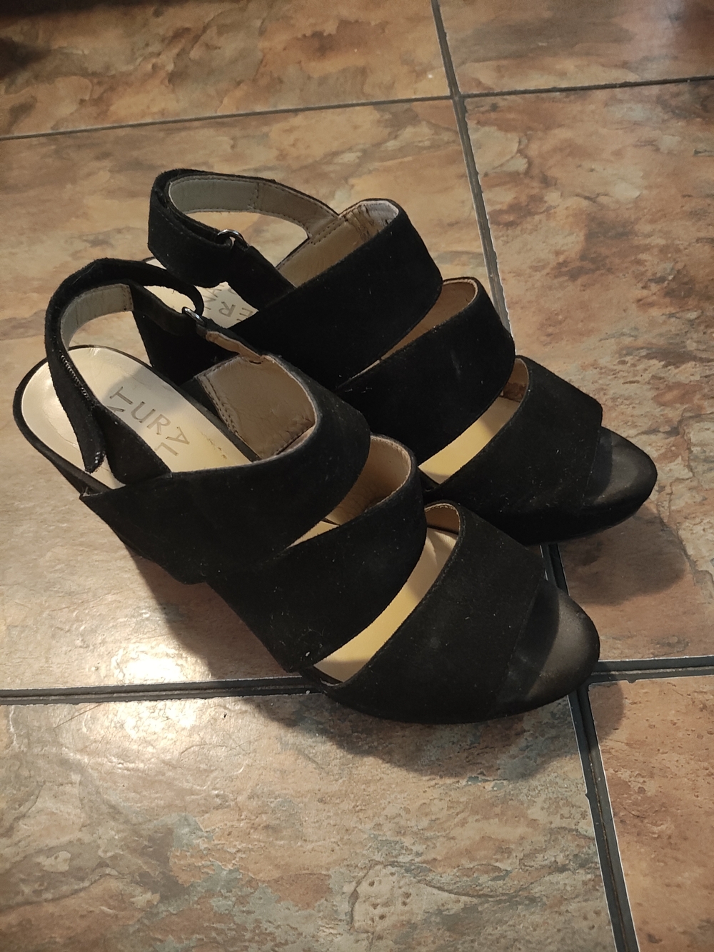 Naturalizer Black Suede Strappy Slingback Heels